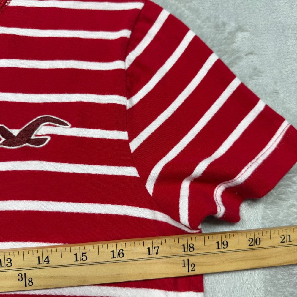 Vintage 2000s Red White Striped 100% Cotton Hollister Crew Neck Tee S - Picture 3 of 7